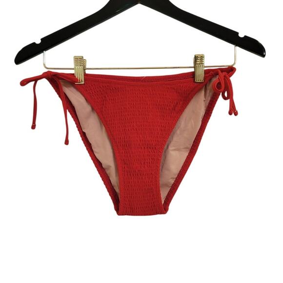 NWT J. Crew Smocked String Bikini Bottom Red M - Picture 5 of 7